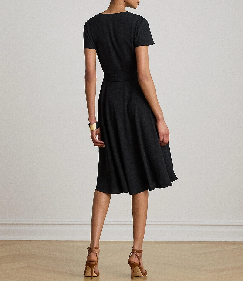 Lauren Ralph Lauren Georgette V-Neck Cap Sleeves A-Line Surplice Dress