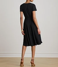Lauren Ralph Lauren Georgette V-Neck Cap Sleeves A-Line Surplice Dress