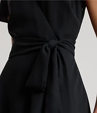Lauren Ralph Lauren Georgette V-Neck Cap Sleeves A-Line Surplice Dress