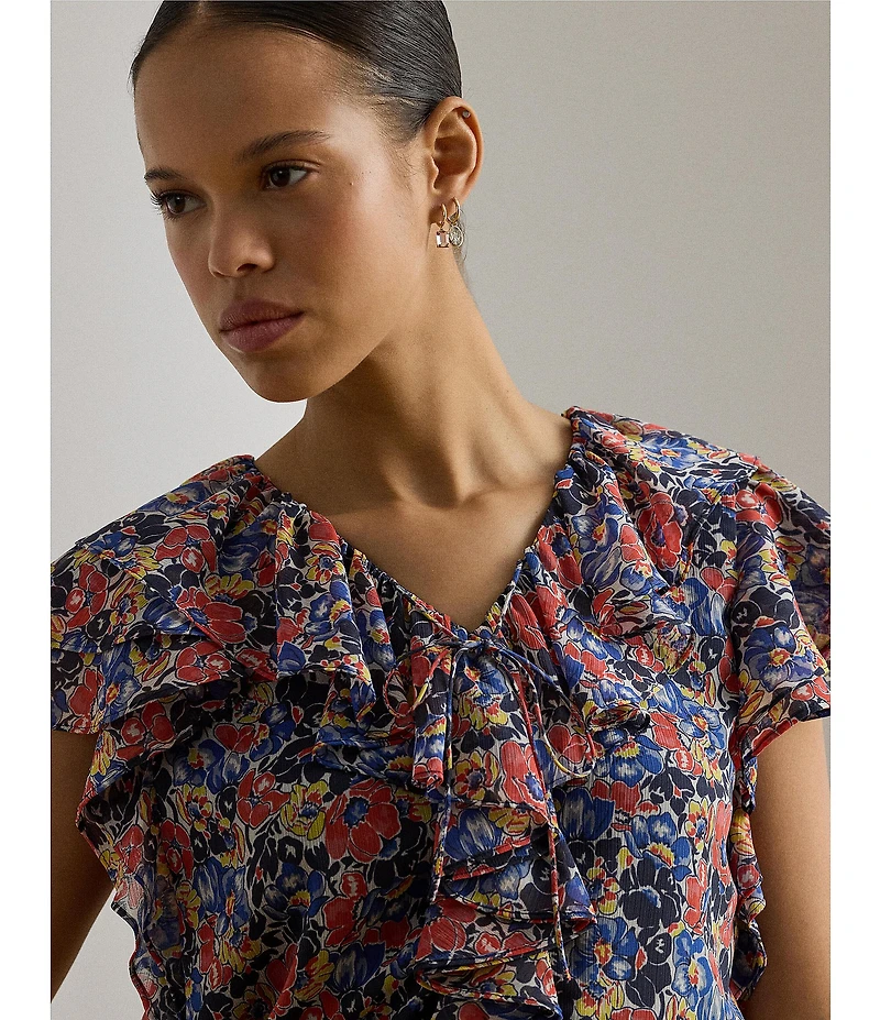 Lauren Ralph Lauren Georgette V-Neck Flutter Sleeve Blouse