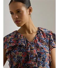 Lauren Ralph Lauren Georgette V-Neck Flutter Sleeve Blouse