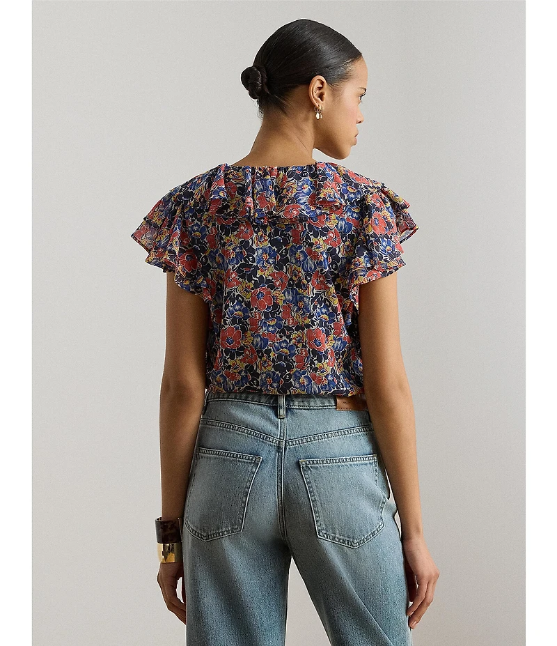 Lauren Ralph Lauren Georgette V-Neck Flutter Sleeve Blouse