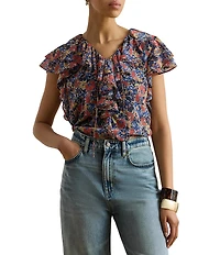 Lauren Ralph Lauren Georgette V-Neck Flutter Sleeve Blouse