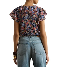 Lauren Ralph Lauren Georgette V-Neck Flutter Sleeve Blouse