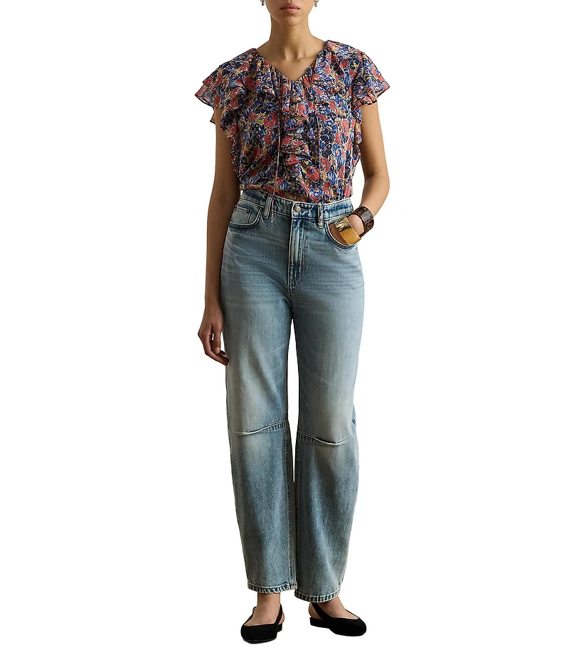 Lauren Ralph Lauren Georgette V-Neck Flutter Sleeve Blouse