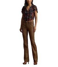 Lauren Ralph Lauren Georgette V-Neck Flutter Sleeve Floral Print Ruffle Trim Blouse