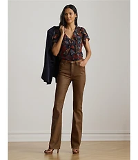 Lauren Ralph Lauren Georgette V-Neck Flutter Sleeve Floral Print Ruffle Trim Blouse
