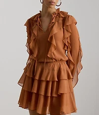Lauren Ralph Lauren Georgette V-Neck Long Sleeve Tiered Dress