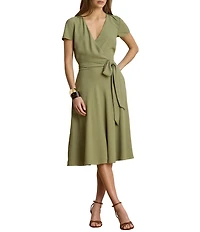 Lauren Ralph Lauren Georgette V-Neck Short Sleeve Midi Wrap Dress