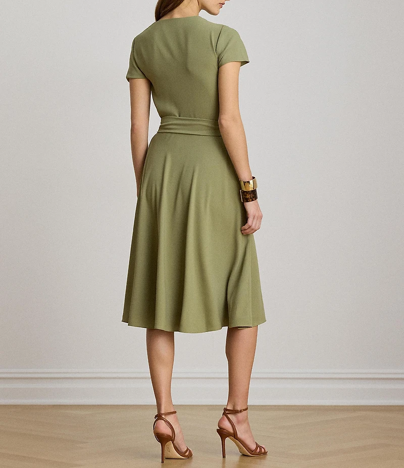 Lauren Ralph Lauren Georgette V-Neck Short Sleeve Midi Wrap Dress