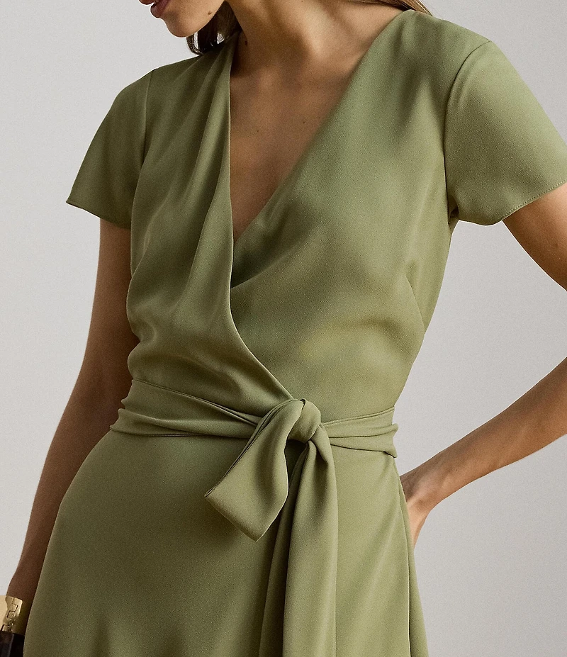 Lauren Ralph Lauren Georgette V-Neck Short Sleeve Midi Wrap Dress