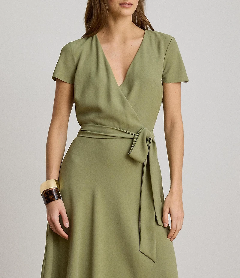 Lauren Ralph Lauren Georgette V-Neck Short Sleeve Midi Wrap Dress