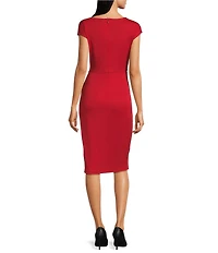 Lauren Ralph Lauren Gervas Boat Neck Cap Sleeve Pleated Overlay Sheath Midi Dress
