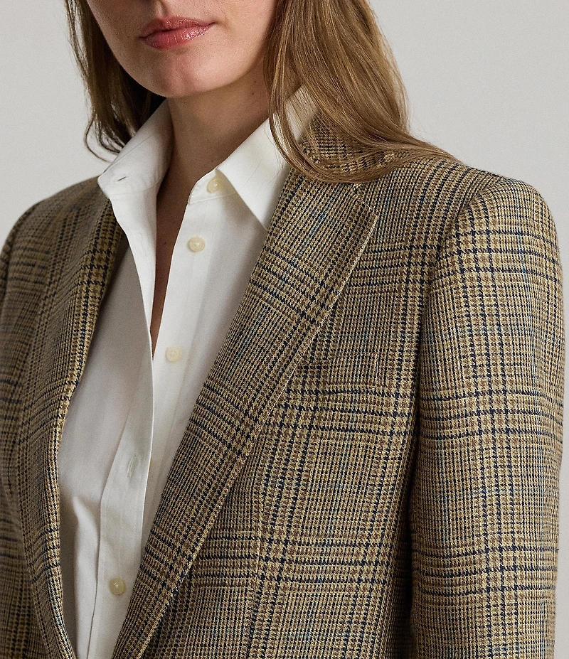 Lauren Ralph Lauren Glen Plaid Twill Notch Lapel Long Sleeve Blazer