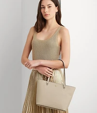 Lauren Ralph Lauren Karly Medium Crosshatch Leather Tote Bag