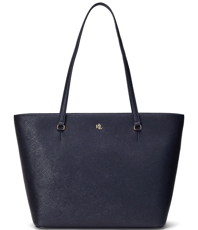Lauren Ralph Lauren Karly Medium Crosshatch Leather Tote Bag