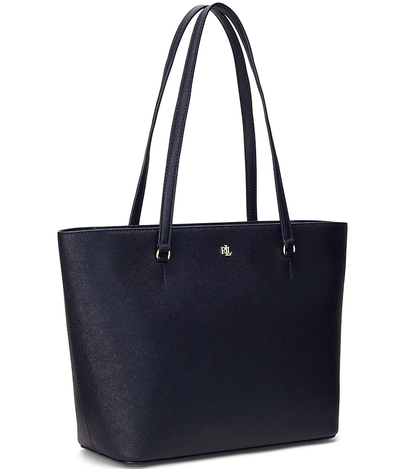 Lauren Ralph Lauren Karly Medium Crosshatch Leather Tote Bag