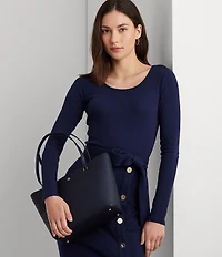 Lauren Ralph Lauren Karly Medium Crosshatch Leather Tote Bag