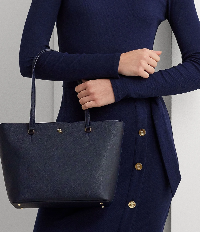 Lauren Ralph Lauren Karly Medium Crosshatch Leather Tote Bag