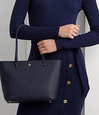 Lauren Ralph Lauren Karly Medium Crosshatch Leather Tote Bag