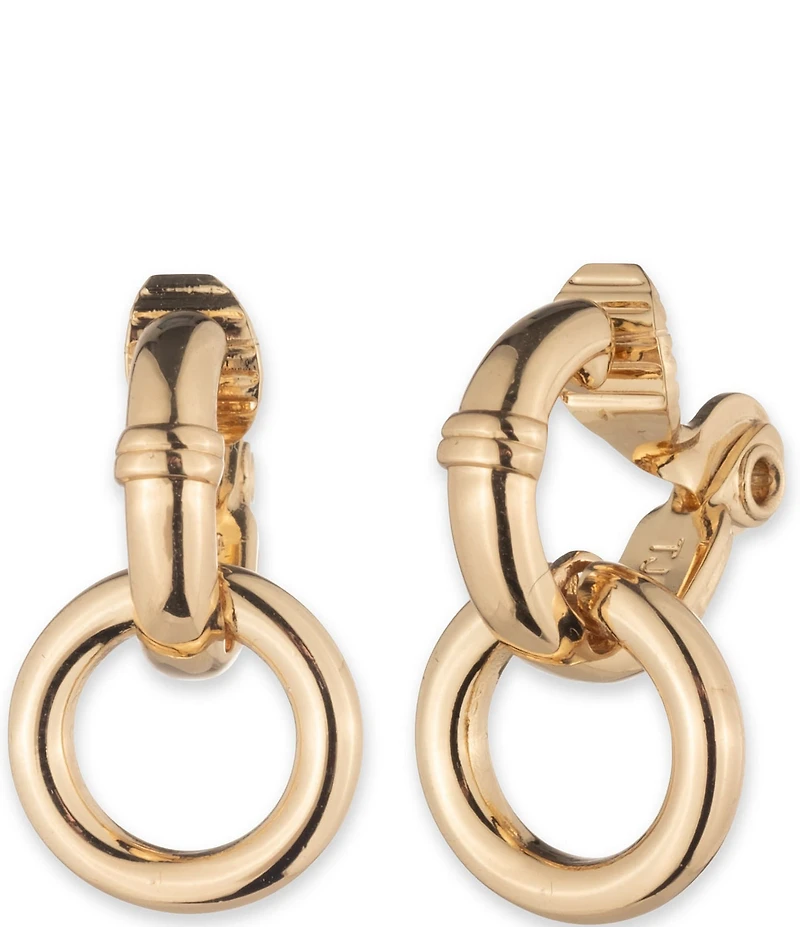 Lauren Ralph Lauren Gold Tone Circle Drop Clip Orbital Earrings