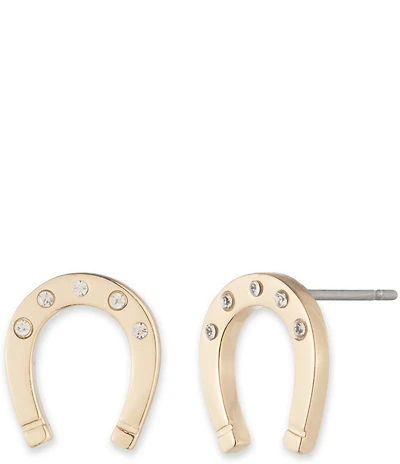 Lauren Ralph Lauren Gold Tone Crystal Horseshoe Stud Earrings
