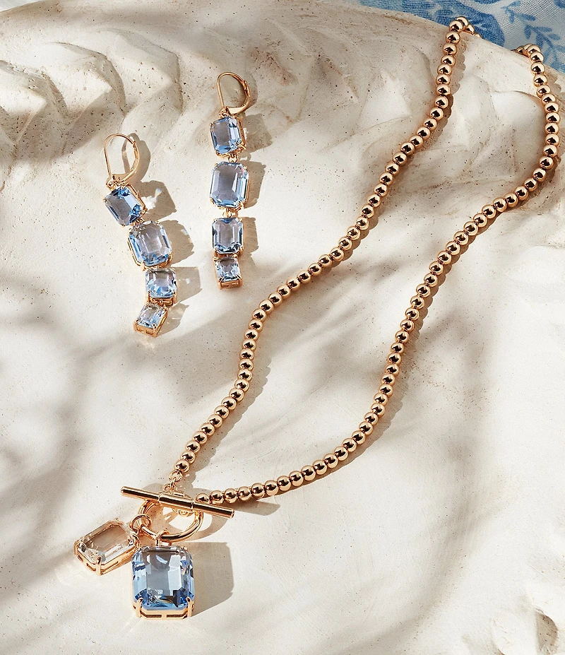 Lauren Ralph Lauren Gold Tone Light Sapphire Stone Linear Earrings