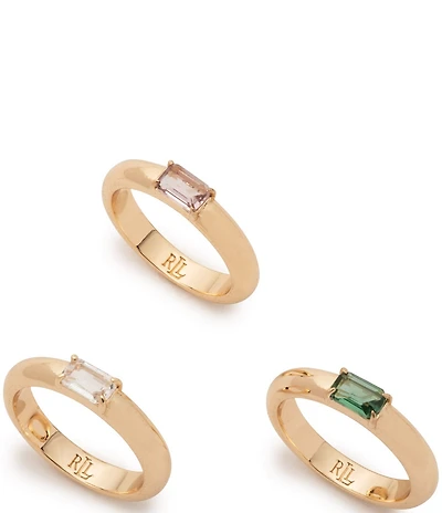 Lauren Ralph Lauren Gold Tone Multi Baguette Band Ring Set