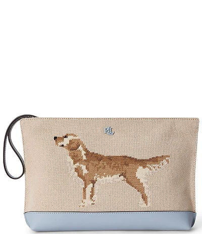 Lauren Ralph Lauren Golden Retriever Embroidered Canvas Zip Pouch