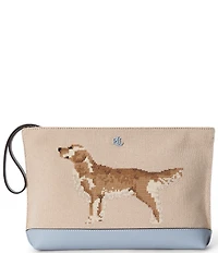 Lauren Ralph Lauren Golden Retriever Embroidered Canvas Zip Pouch