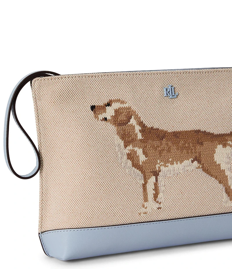 Lauren Ralph Lauren Golden Retriever Embroidered Canvas Zip Pouch