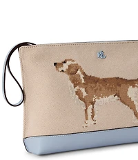 Lauren Ralph Lauren Golden Retriever Embroidered Canvas Zip Pouch