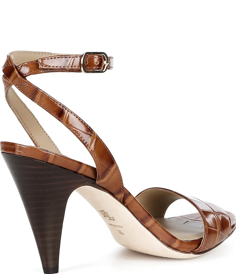 Lauren Ralph Lauren Gracy Leather Croco Ankle Wrap Sandals