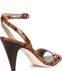 Lauren Ralph Lauren Gracy Leather Croco Ankle Wrap Sandals