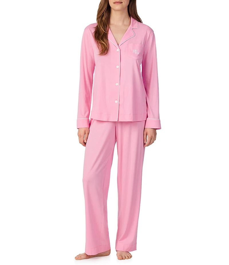 Lauren Ralph Lauren Hammond Long Sleeve Notch Collar Jersey Knit Pant Pajama Set