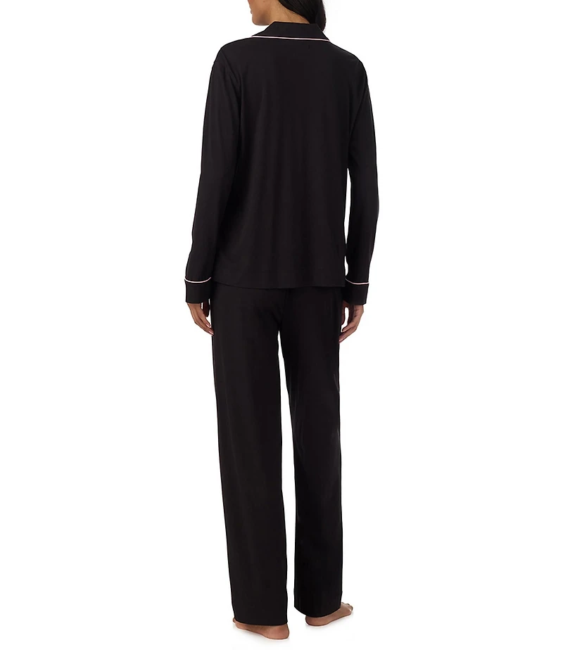 Lauren Ralph Lauren Hammond Solid Long Sleeve Notch Collar Knit Long Pajama Set