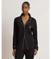 Lauren Ralph Lauren Hammond Solid Long Sleeve Notch Collar Knit Long Pajama Set