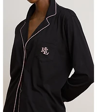 Lauren Ralph Lauren Hammond Solid Long Sleeve Notch Collar Knit Long Pajama Set