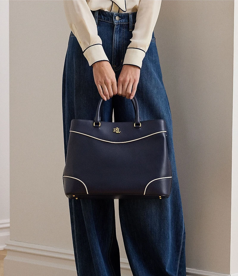 Lauren Ralph Lauren Herringbone Woven Large Marcy 36 Satchel Bag