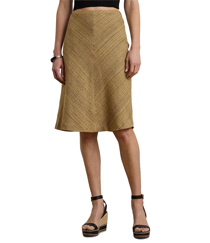 Lauren Ralph Lauren Herrington Bone A-Line Cotton Blend Tweed Midi Skirt