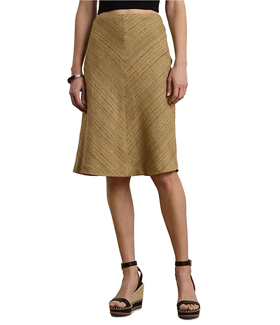 Lauren Ralph Lauren Herrington Bone A-Line Cotton Blend Tweed Midi Skirt