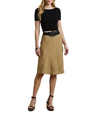 Lauren Ralph Lauren Herrington Bone A-Line Cotton Blend Tweed Midi Skirt