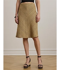 Lauren Ralph Lauren Herrington Bone A-Line Cotton Blend Tweed Midi Skirt