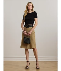 Lauren Ralph Lauren Herrington Bone A-Line Cotton Blend Tweed Midi Skirt