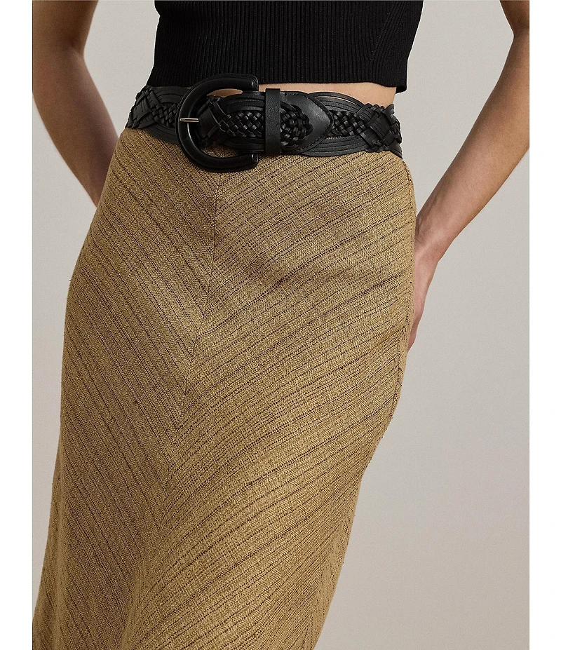 Lauren Ralph Lauren Herrington Bone A-Line Cotton Blend Tweed Midi Skirt