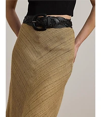 Lauren Ralph Lauren Herrington Bone A-Line Cotton Blend Tweed Midi Skirt