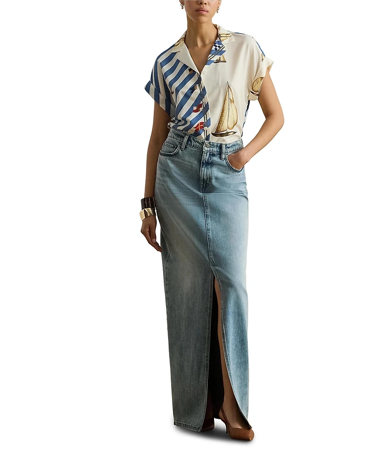 Lauren Ralph Lauren High Rise Maxi Denim Skirt