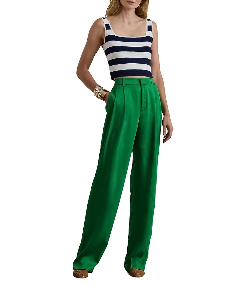 Lauren Ralph Lauren High Rise Pleated Twill Tapered Pants
