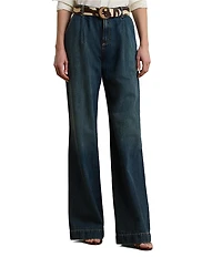 Lauren Ralph Lauren High Rise Pleated Wide Leg Denim Pocketed Jeans