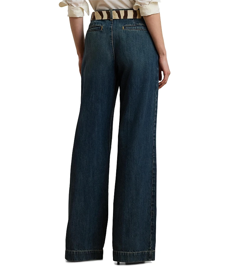 Lauren Ralph Lauren High Rise Pleated Wide Leg Denim Pocketed Jeans